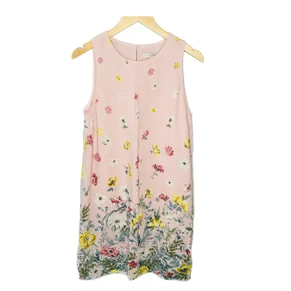 LOFT | Dresses | Loft Sleeveless Pink Floral Dress Womens Lined 501702  Shift Knee Length Loose | Poshmark